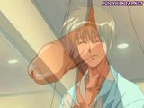 Sexy anime brunette gets hot jizz on her face