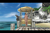 Sexy 3D cartoon blonde showering on the beach